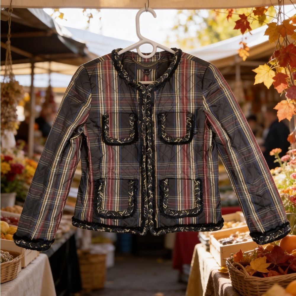 JCREW WOMENS QUILTED STEWART PLAID JACKET CROPPED SIZE 2